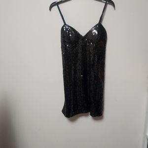 Twenty-One Black Sequin V Neck Mini Dress L